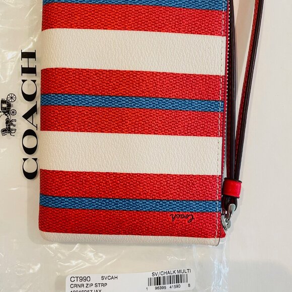 Coach Corner Zip Wristlet W/Stripe Print, red,coated canvas and recycled leather - Picture 4 of 9